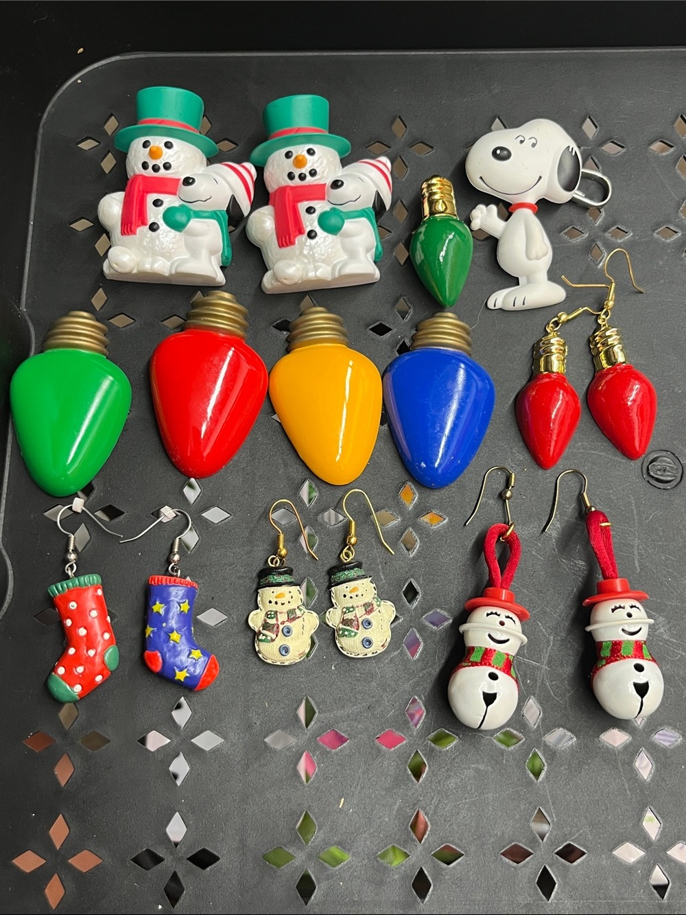 Festive Multicolor Holiday Novelty Earrings - Snowman & Light Bulb Styles